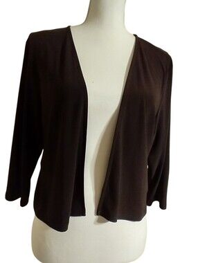 Dark Brown Cropped Open Front Cardigan